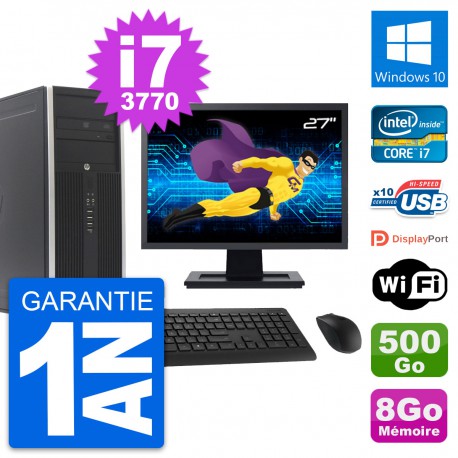 PC Tour HP 8300 Ecran 27" Intel i7-3770 RAM 8Go Disque Dur 500Go Windows 10 Wifi