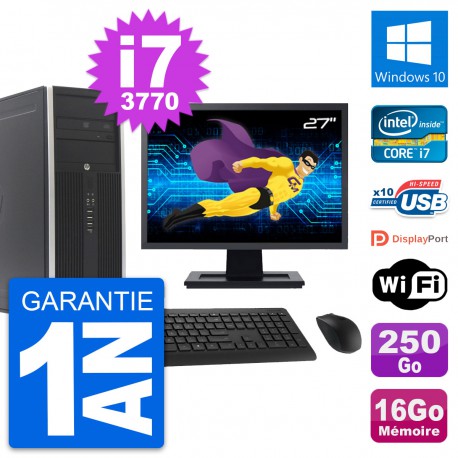 PC Tour HP 8300 Ecran 27" Intel i7-3770 RAM 16Go Disque 250Go Windows 10 Wifi