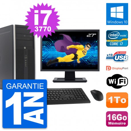 PC Tour HP 8300 Ecran 27" Intel i7-3770 RAM 16Go Disque Dur 1To Windows 10 Wifi
