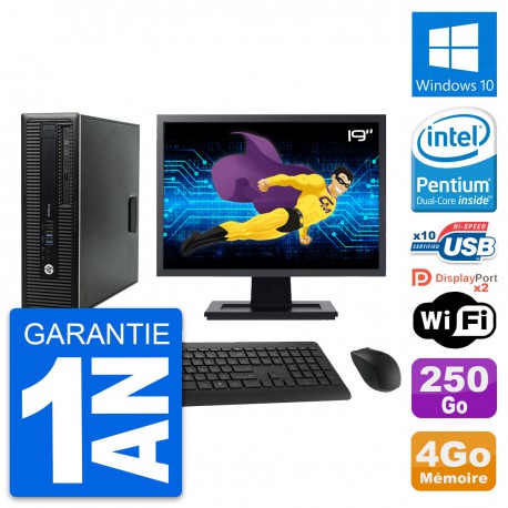PC HP 600 G1 SFF Ecran 19" Intel G3220 RAM 4Go Disque 250Go Windows 10 Wifi