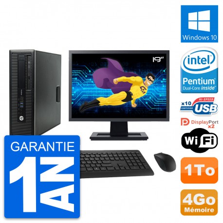 PC HP ProDesk 600 G1 SFF Ecran 19" G3220 RAM 4Go Disque 1To Windows 10 Wifi