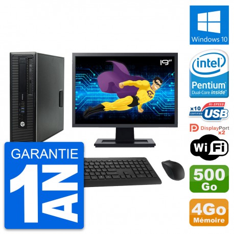 PC HP 600 G1 SFF Ecran 19" Intel G3220 RAM 4Go Disque 500Go Windows 10 Wifi