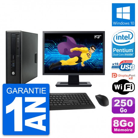 PC HP 600 G1 SFF Ecran 19" Intel G3220 RAM 8Go Disque 250Go Windows 10 Wifi