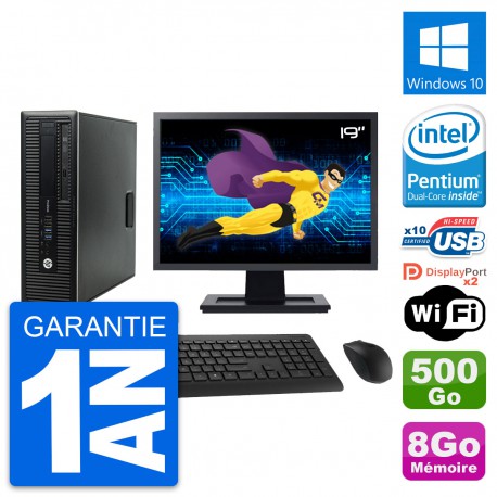 PC HP 600 G1 SFF Ecran 19" Intel G3220 RAM 8Go Disque 500Go Windows 10 Wifi