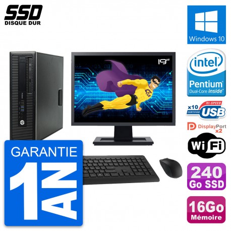 PC HP ProDesk 600 G1 SFF Ecran 19" G3220 RAM 16Go SSD 240Go Windows 10 Wifi
