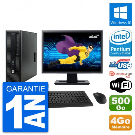 PC HP 600 G1 SFF Ecran 22" Intel G3220 RAM 4Go Disque 500Go Windows 10 Wifi