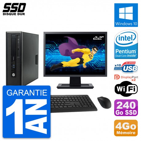 PC HP ProDesk 600 G1 SFF Ecran 22" Intel G3220 RAM 4Go SSD 240Go Windows 10 Wifi