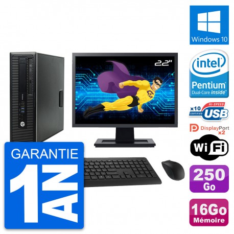 PC HP 600 G1 SFF Ecran 22" Intel G3220 RAM 16Go Disque 250Go Windows 10 Wifi