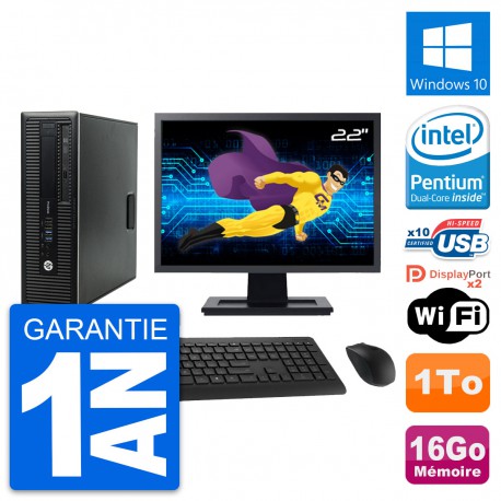 PC HP ProDesk 600 G1 SFF Ecran 22" G3220 RAM 16Go Disque 1To Windows 10 Wifi