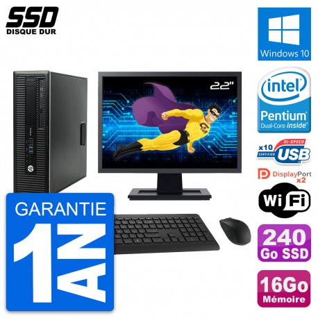PC HP ProDesk 600 G1 SFF Ecran 22" G3220 RAM 16Go SSD 240Go Windows 10 Wifi