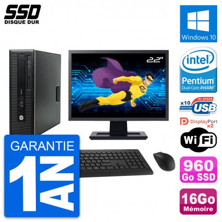 PC HP ProDesk 600 G1 SFF Ecran 22" G3220 RAM 16Go SSD 960Go Windows 10 Wifi
