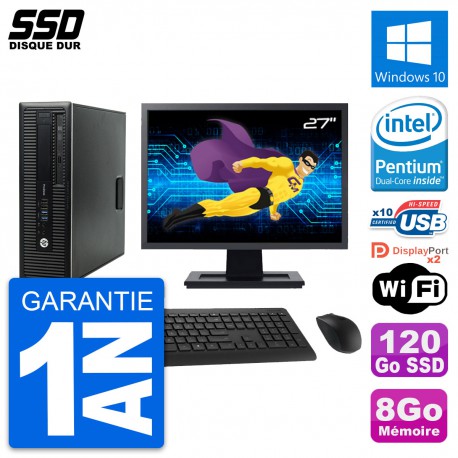 PC HP ProDesk 600 G1 SFF Ecran 27" Intel G3220 RAM 8Go SSD 120Go Windows 10 Wifi