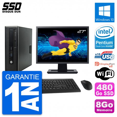 PC HP ProDesk 600 G1 SFF Ecran 27" Intel G3220 RAM 8Go SSD 480Go Windows 10 Wifi