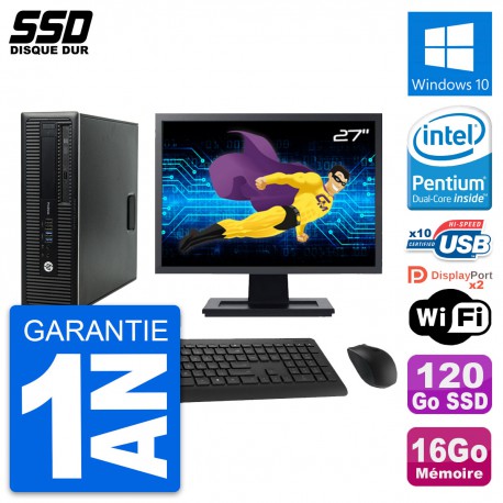 PC HP ProDesk 600 G1 SFF Ecran 27" G3220 RAM 16Go SSD 120Go Windows 10 Wifi