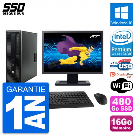 PC HP ProDesk 600 G1 SFF Ecran 27" G3220 RAM 16Go SSD 480Go Windows 10 Wifi
