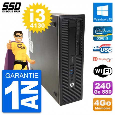 PC HP ProDesk 600 G1 SFF Intel Core i3-4130 RAM 4Go SSD 240Go Windows 10 Wifi
