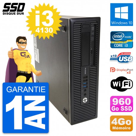 PC HP ProDesk 600 G1 SFF Intel Core i3-4130 RAM 4Go SSD 960Go Windows 10 Wifi