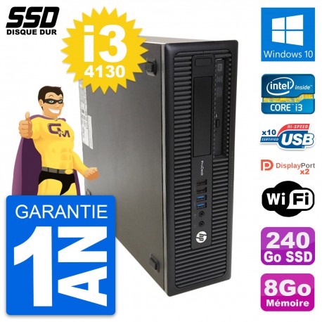 PC HP ProDesk 600 G1 SFF Intel Core i3-4130 RAM 8Go SSD 240Go Windows 10 Wifi