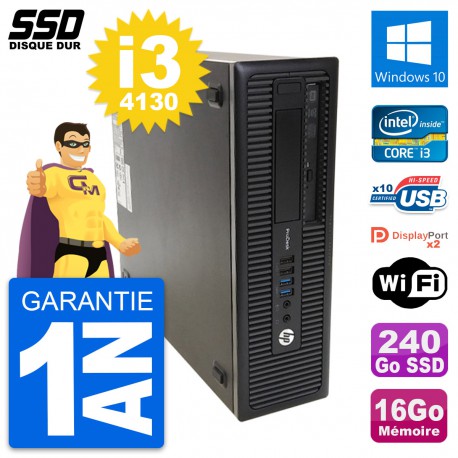 PC HP ProDesk 600 G1 SFF Intel Core i3-4130 RAM 16Go SSD 240Go Windows 10 Wifi