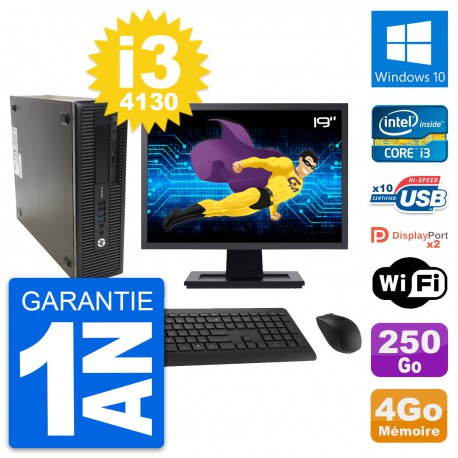 PC HP 600 G1 SFF Ecran 19" Intel i3-4130 RAM 4Go Disque 250Go Windows 10 Wifi