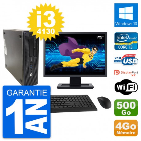 PC HP 600 G1 SFF Ecran 19" Intel i3-4130 RAM 4Go Disque 500Go Windows 10 Wifi