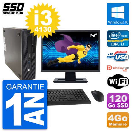PC HP 600 G1 SFF Ecran 19" Intel Core i3-4130 RAM 4Go SSD 120Go Windows 10 Wifi