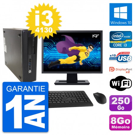 PC HP 600 G1 SFF Ecran 19" Intel i3-4130 RAM 8Go Disque 250Go Windows 10 Wifi