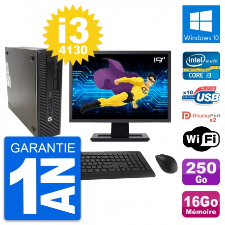 PC HP 600 G1 SFF Ecran 19" Intel i3-4130 RAM 16Go Disque 250Go Windows 10 Wifi