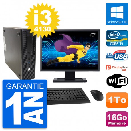 PC HP ProDesk 600 G1 SFF Ecran 19" i3-4130 RAM 16Go Disque 1To Windows 10 Wifi