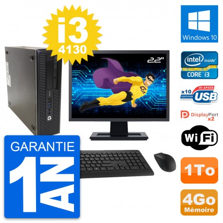 PC HP ProDesk 600 G1 SFF Ecran 22" i3-4130 RAM 4Go Disque 1To Windows 10 Wifi