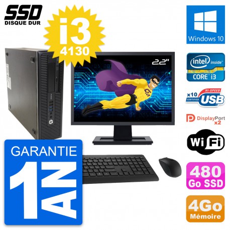 PC HP 600 G1 SFF Ecran 22" Intel Core i3-4130 RAM 4Go SSD 480Go Windows 10 Wifi