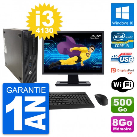 PC HP 600 G1 SFF Ecran 22" Intel i3-4130 RAM 8Go Disque 500Go Windows 10 Wifi