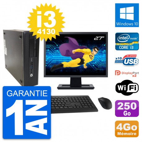 PC HP 600 G1 SFF Ecran 27" Intel i3-4130 RAM 4Go Disque 250Go Windows 10 Wifi