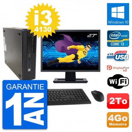 PC HP ProDesk 600 G1 SFF Ecran 27" i3-4130 RAM 4Go Disque 2To Windows 10 Wifi