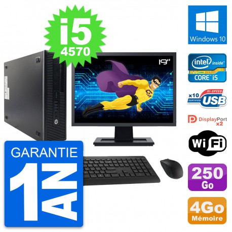 PC HP 600 G1 SFF Ecran 19" Intel i5-4570 RAM 4Go Disque 250Go Windows 10 Wifi