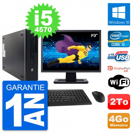 PC HP ProDesk 600 G1 SFF Ecran 19" i5-4570 RAM 4Go Disque 2To Windows 10 Wifi