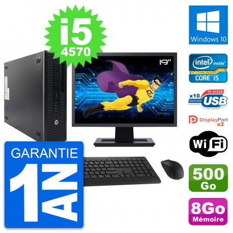 PC HP 600 G1 SFF Ecran 19" Intel i5-4570 RAM 8Go Disque 500Go Windows 10 Wifi