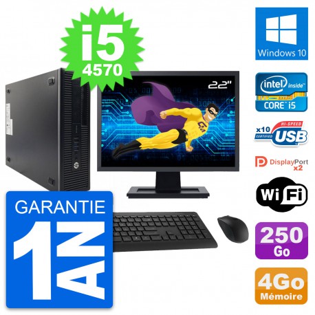 PC HP 600 G1 SFF Ecran 22" Intel i5-4570 RAM 4Go Disque 250Go Windows 10 Wifi