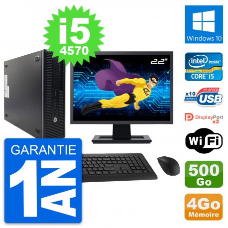 PC HP 600 G1 SFF Ecran 22" Intel i5-4570 RAM 4Go Disque 500Go Windows 10 Wifi