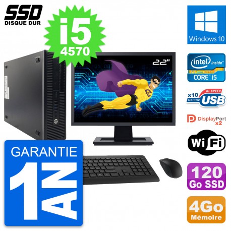 PC HP 600 G1 SFF Ecran 22" Intel Core i5-4570 RAM 4Go SSD 120Go Windows 10 Wifi