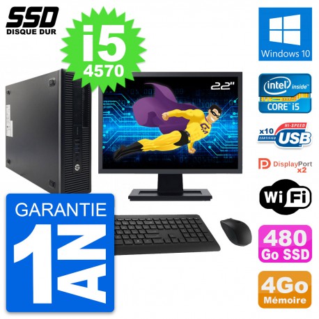 PC HP 600 G1 SFF Ecran 22" Intel Core i5-4570 RAM 4Go SSD 480Go Windows 10 Wifi