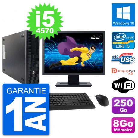 PC HP 600 G1 SFF Ecran 22" Intel i5-4570 RAM 8Go Disque 250Go Windows 10 Wifi