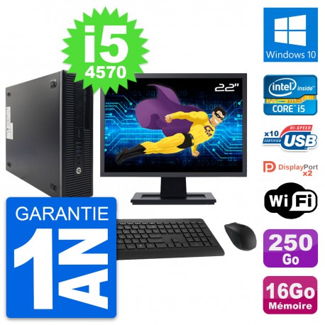 PC HP 600 G1 SFF Ecran 22" Intel i5-4570 RAM 16Go Disque 250Go Windows 10 Wifi