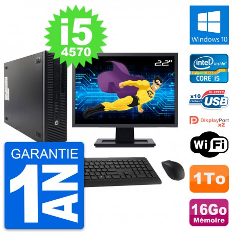 PC HP ProDesk 600 G1 SFF Ecran 22" i5-4570 RAM 16Go Disque 1To Windows 10 Wifi
