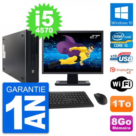 PC HP ProDesk 600 G1 SFF Ecran 27" i5-4570 RAM 8Go Disque 1To Windows 10 Wifi
