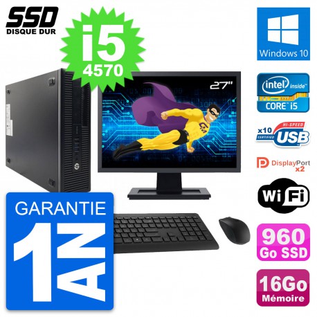 PC HP ProDesk 600 G1 SFF Ecran 27" i5-4570 RAM 16Go SSD 960Go Windows 10 Wifi