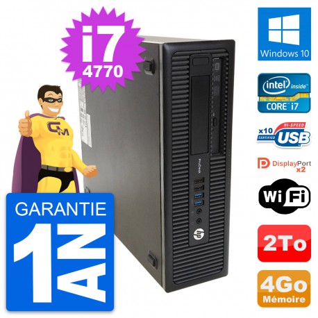 PC HP ProDesk 600 G1 SFF Intel Core i7-4770 RAM 4Go Disque 2To Windows 10 Wifi