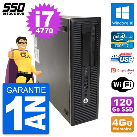 PC HP ProDesk 600 G1 SFF Intel Core i7-4770 RAM 4Go SSD 120Go Windows 10 Wifi