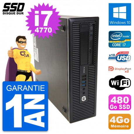 PC HP ProDesk 600 G1 SFF Intel Core i7-4770 RAM 4Go SSD 480Go Windows 10 Wifi