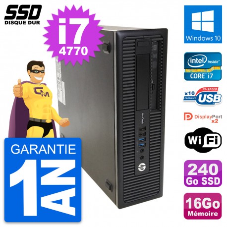 PC HP ProDesk 600 G1 SFF Intel Core i7-4770 RAM 16Go SSD 240Go Windows 10 Wifi